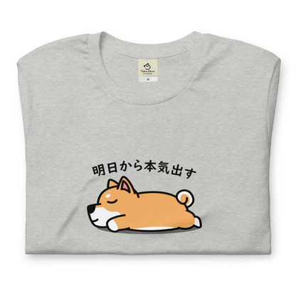 犬 tシャツ 犬イラスト 柴犬 明日から本気出す ｜アダルト&キッズサイズ.