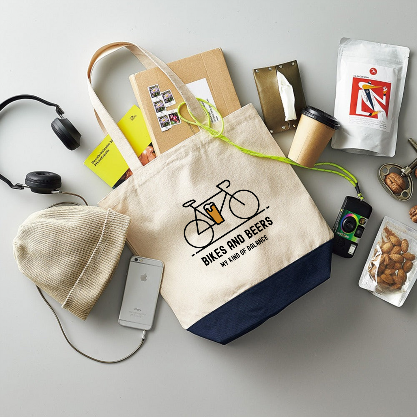 「 BIKES AND BEERS 」誕生日プレゼントにも最適！居酒屋・飲み会で話題の面白トートバッグ｜日本酒・ビール・焼酎・ウイスキー好きにおすすめ