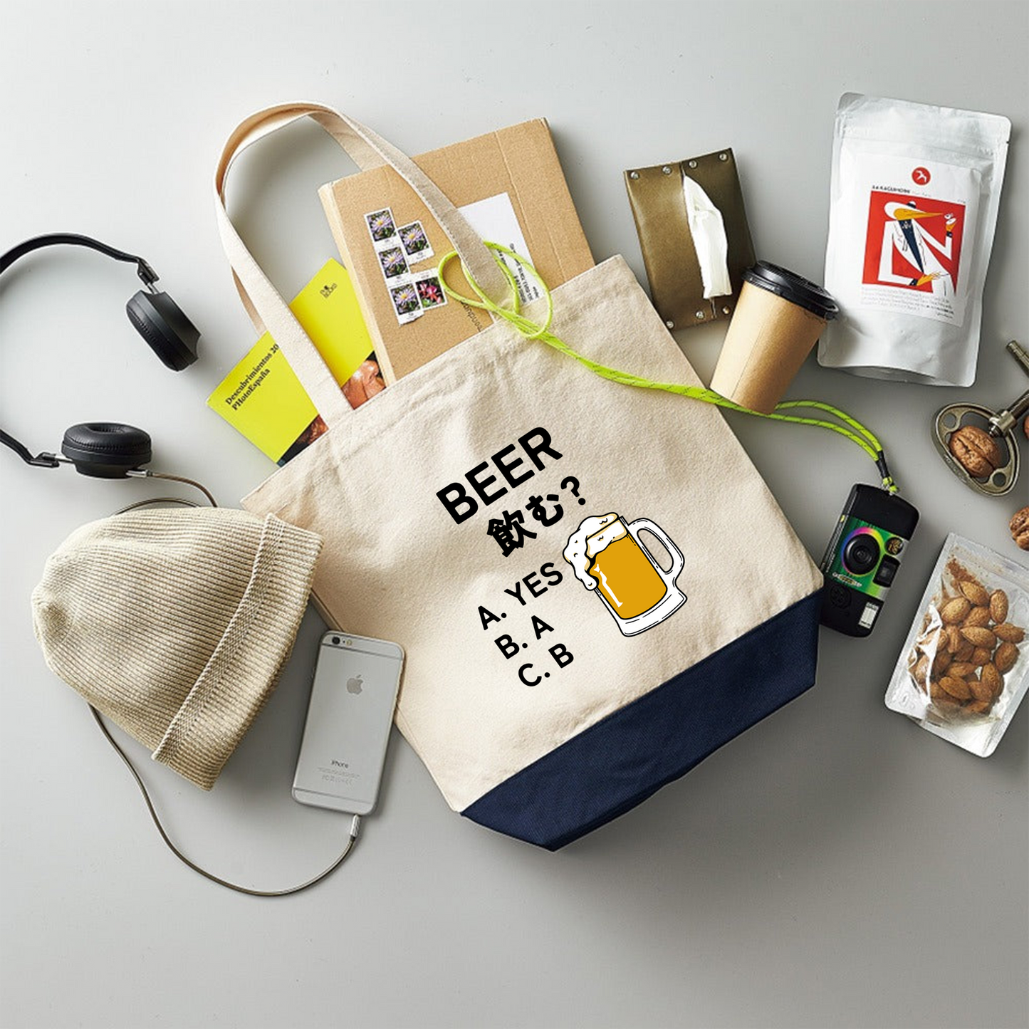 「BEER飲む？」誕生日プレゼントにも最適！居酒屋・飲み会で話題の面白トートバッグ｜日本酒・ビール・焼酎・ウイスキー好きにおすすめ