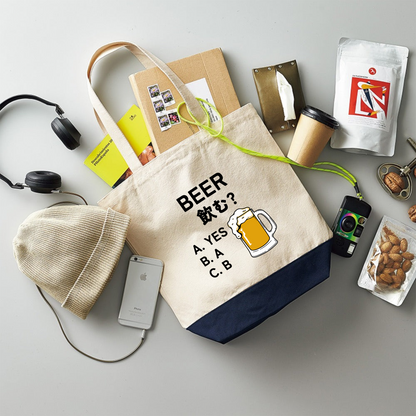 「BEER飲む？」誕生日プレゼントにも最適！居酒屋・飲み会で話題の面白トートバッグ｜日本酒・ビール・焼酎・ウイスキー好きにおすすめ