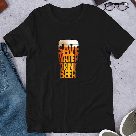 「 SAVE WATER DRINK BEER 」誕生日プレゼントにも最適！居酒屋・飲み会で話題の面白tシャツ｜日本酒・ビール・焼酎・ウイスキー好きにおすすめ