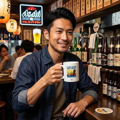 マグカップ ビールイラスト I LIKE BEER AND TENNIS ｜ビール好きにおすすめ プレゼントにも最適