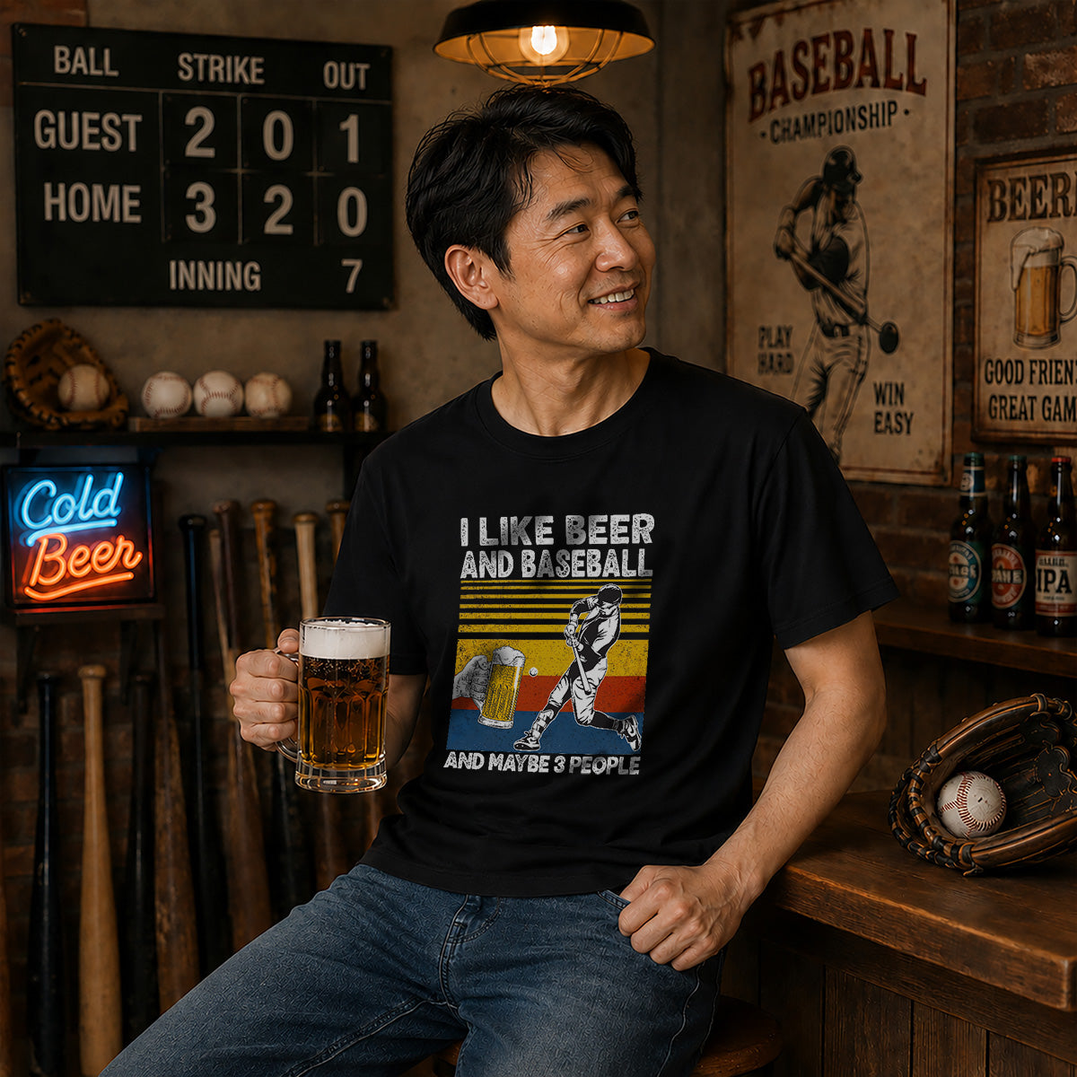 「I LIKE BEER AND BASEBALL」ビール＆野球が好き Tシャツ