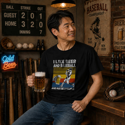 「I LIKE BEER AND BASEBALL」ビール＆野球が好き Tシャツ