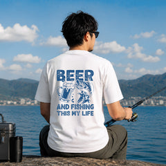 「BEER AND FISHING THIS MY LIFE」ビール＆釣りが好き Tシャツ