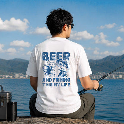「BEER AND FISHING THIS MY LIFE」ビール＆釣りが好き Tシャツ
