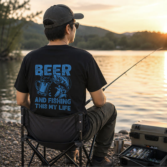「BEER AND FISHING THIS MY LIFE」ビール＆釣りが好き Tシャツ