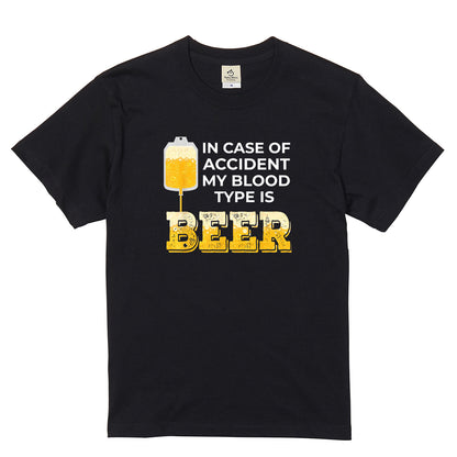 In Case of Accident My Blood Type is Beer Tシャツ ｜ ビール好き・お酒・おもしろ・ジョークに人気