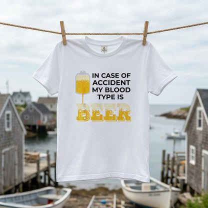 In Case of Accident My Blood Type is Beer Tシャツ ｜ ビール好き・お酒・おもしろ・ジョークに人気
