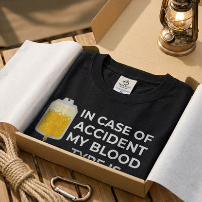 In Case of Accident My Blood Type is Beer Tシャツ ｜ ビール好き・お酒・おもしろ・ジョークに人気
