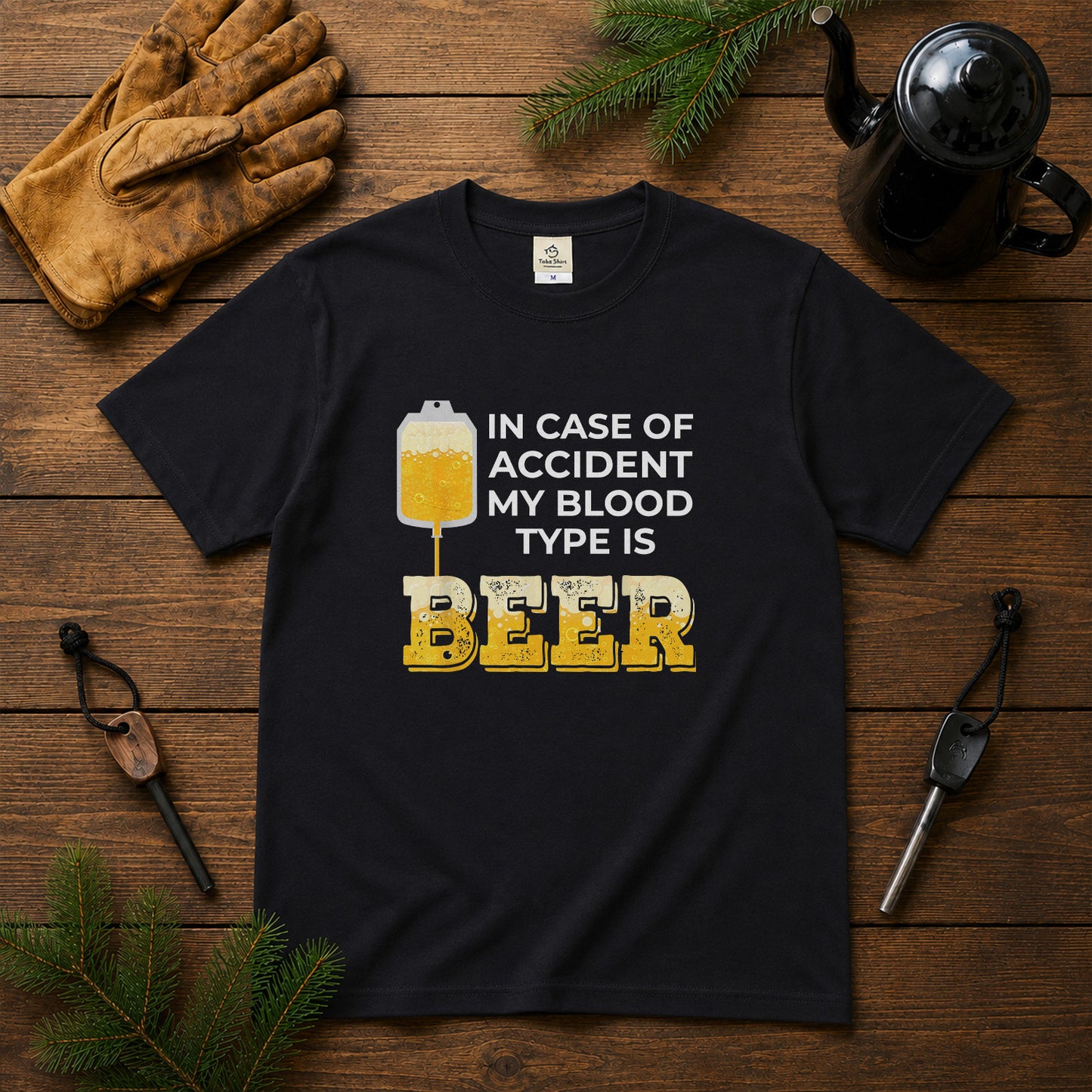 In Case of Accident My Blood Type is Beer Tシャツ ｜ ビール好き・お酒・おもしろ・ジョークに人気