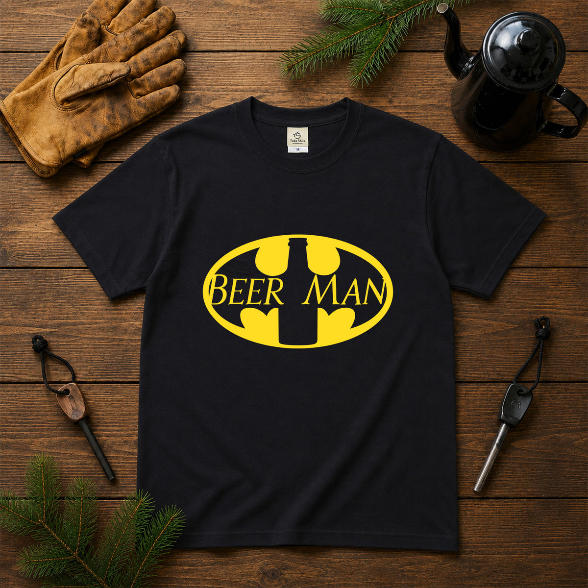 BEER MAN 蝙蝠ロゴ Tシャツ ｜ ビール好き・ヒーロー・おもしろ・パロディに人気