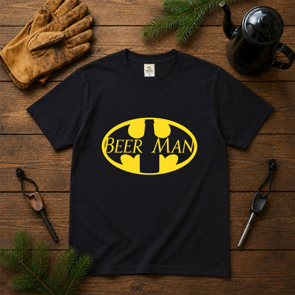 BEER MAN 蝙蝠ロゴ Tシャツ ｜ ビール好き・ヒーロー・おもしろ・パロディに人気