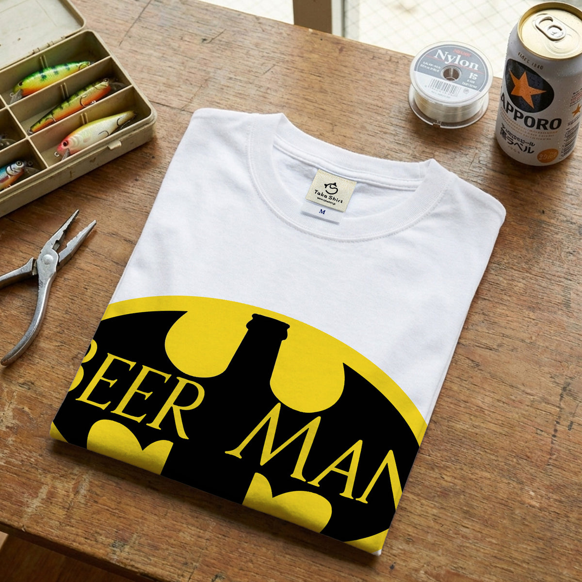 BEER MAN 蝙蝠ロゴ Tシャツ ｜ ビール好き・ヒーロー・おもしろ・パロディに人気
