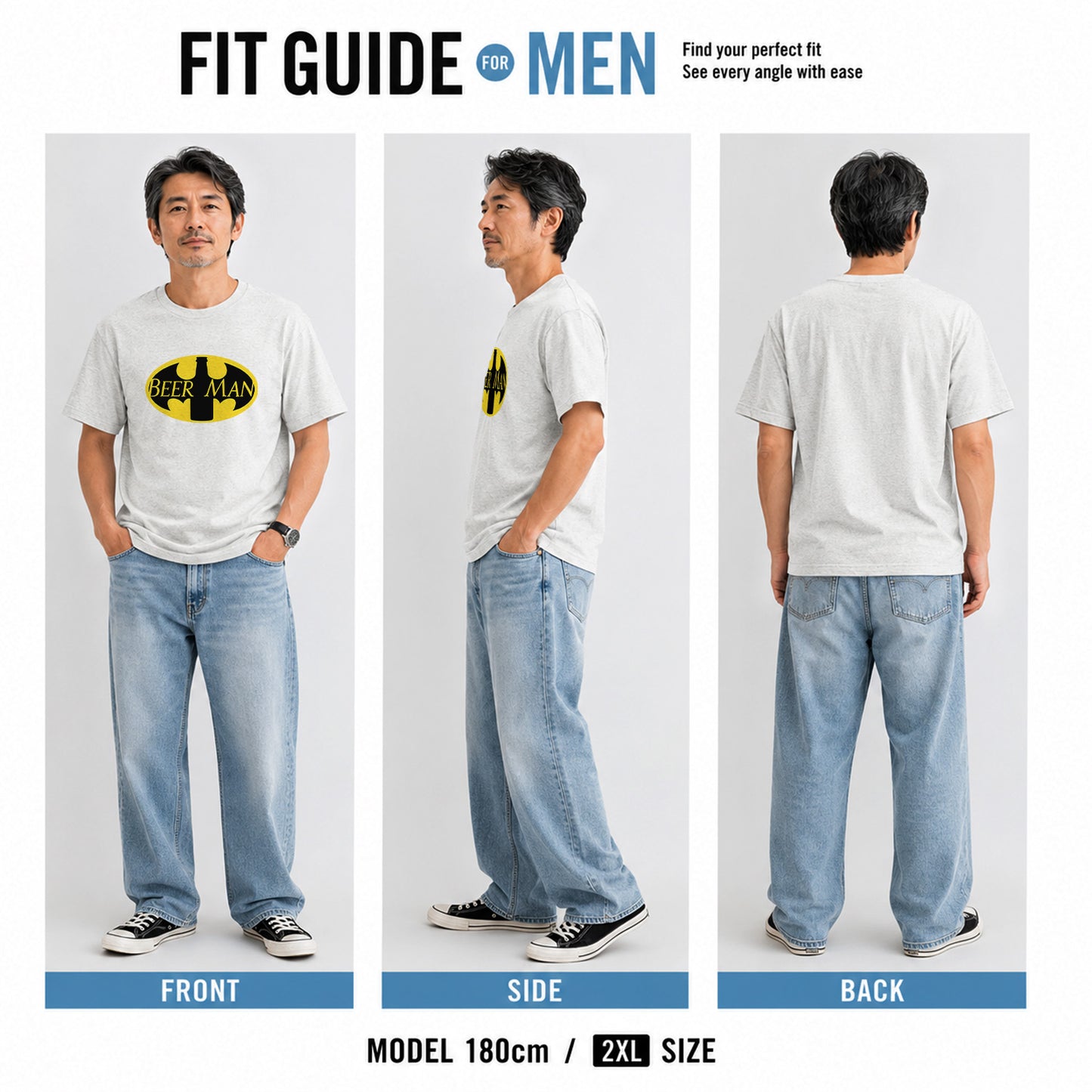 BEER MAN 蝙蝠ロゴ Tシャツ ｜ ビール好き・ヒーロー・おもしろ・パロディに人気