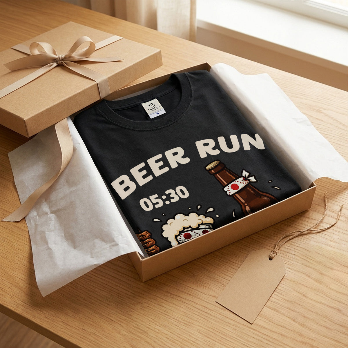 BEER RUN | ビールと焼き鳥の走る姿が可愛い レトロアニメ風面白Tシャツ【飲み会・ギフトに最適】