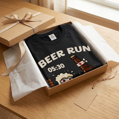 BEER RUN | ビールと焼き鳥の走る姿が可愛い レトロアニメ風面白Tシャツ【飲み会・ギフトに最適】