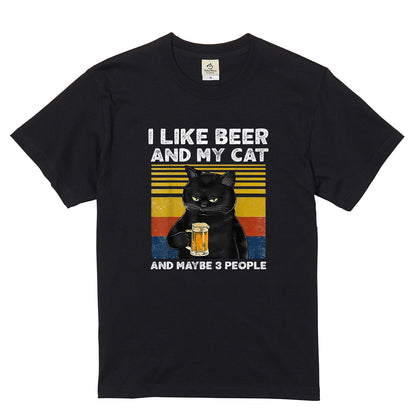 猫とビールが好き Tシャツ｜I LIKE BEER AND MY CAT｜飲み会・居酒屋で話題