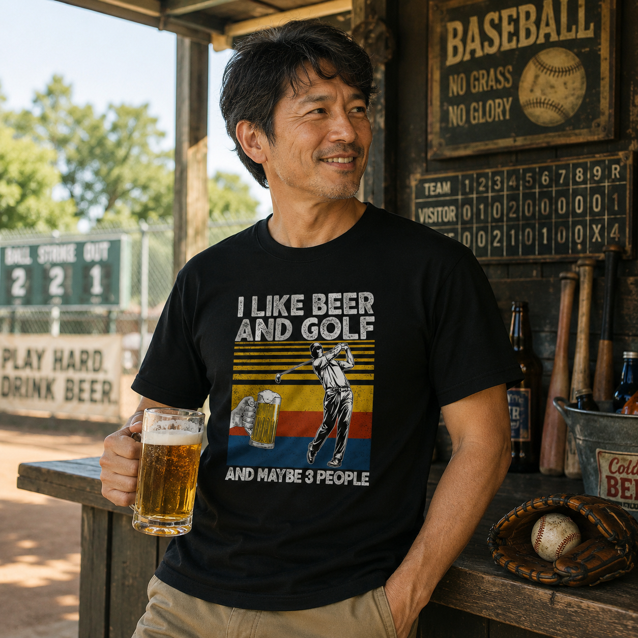 「I LIKE BEER AND MY BASEBALL」ビール＆野球が好き Tシャツ