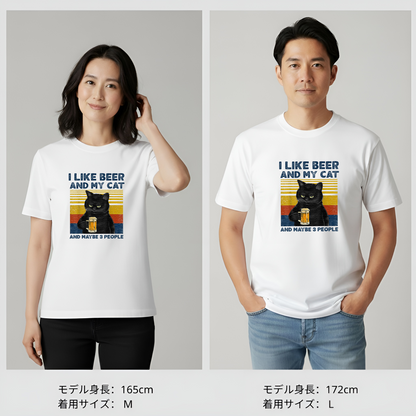 「I LIKE BEER AND MY CAT」ドライシルキータッチTシャツ 誕生日プレゼントにも最適！居酒屋・飲み会で話題の面白｜日本酒・ビール・焼酎・ウイスキー好きにおすすめ