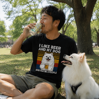「I LIKE BEER AND MY DOG」ビール＆犬が好き Tシャツ｜犬種が選べます