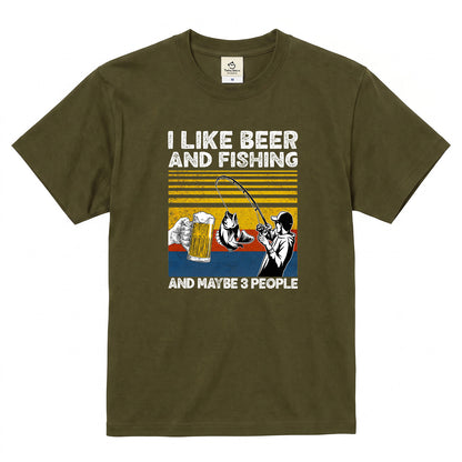 「I LIKE BEER AND FISHING」ビール＆釣り好き Tシャツ