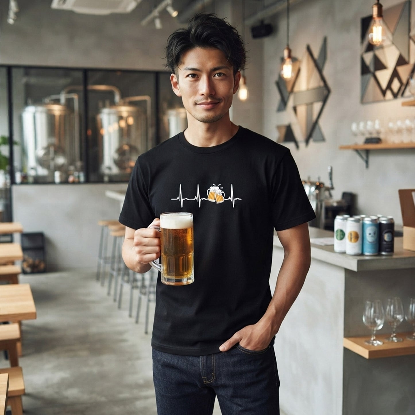 「ビールのハートビート」誕生日プレゼントにも最適！居酒屋・飲み会で話題の面白tシャツ｜日本酒・ビール・焼酎・ウイスキー好きにおすすめ
