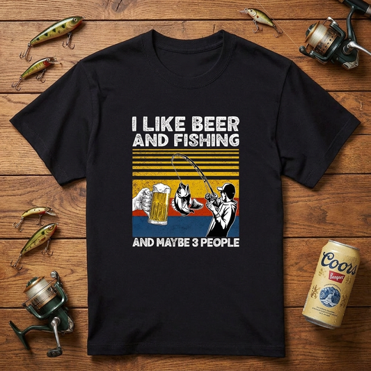 「I LIKE BEER AND FISHING」ビール&釣り好き Tシャツ