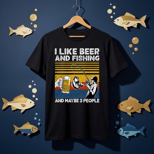 「I LIKE BEER AND FISHING」ビール＆釣り好き Tシャツ