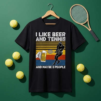 「I LIKE BEER AND TENNIS」ビール＆テニスが好きTシャツ