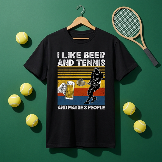 「I LIKE BEER AND TENNIS」ビール＆テニスが好きTシャツ