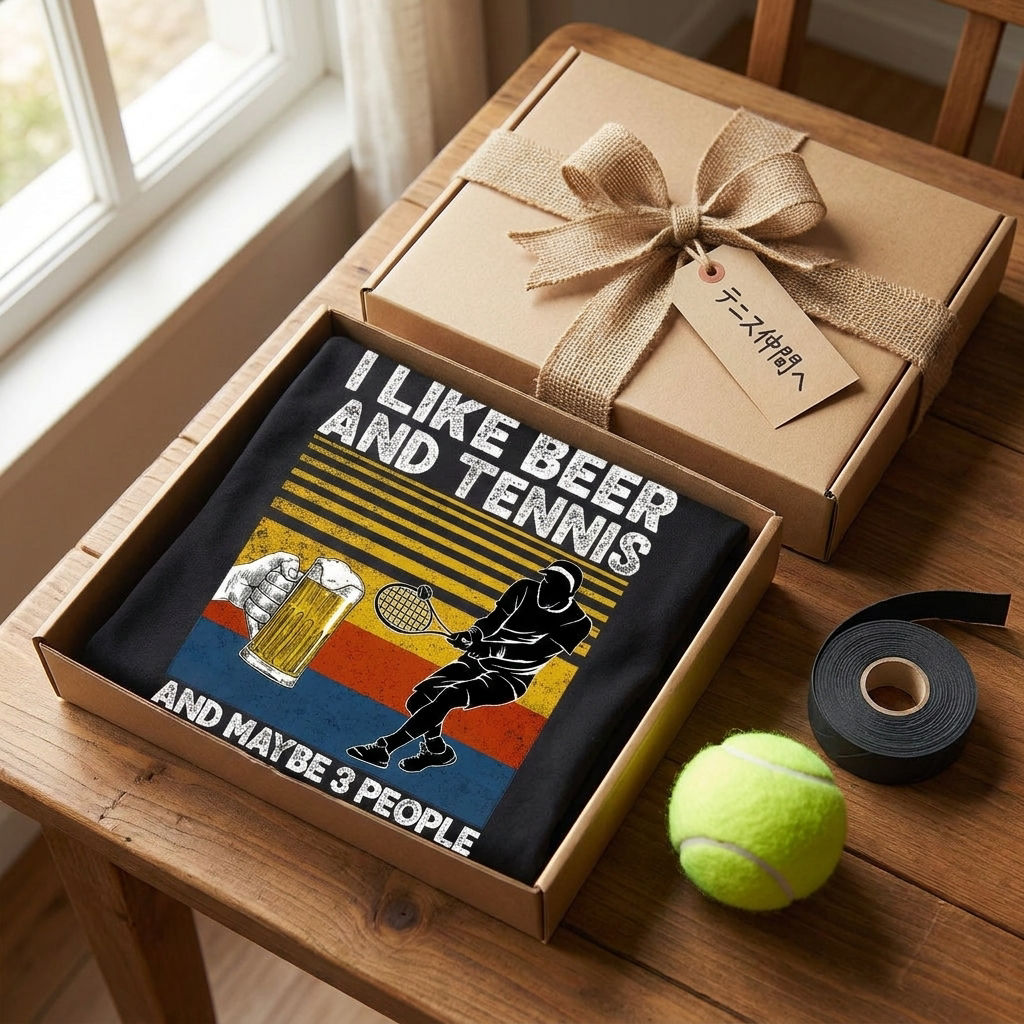 「I LIKE BEER AND TENNIS」ビール＆テニスが好きTシャツ