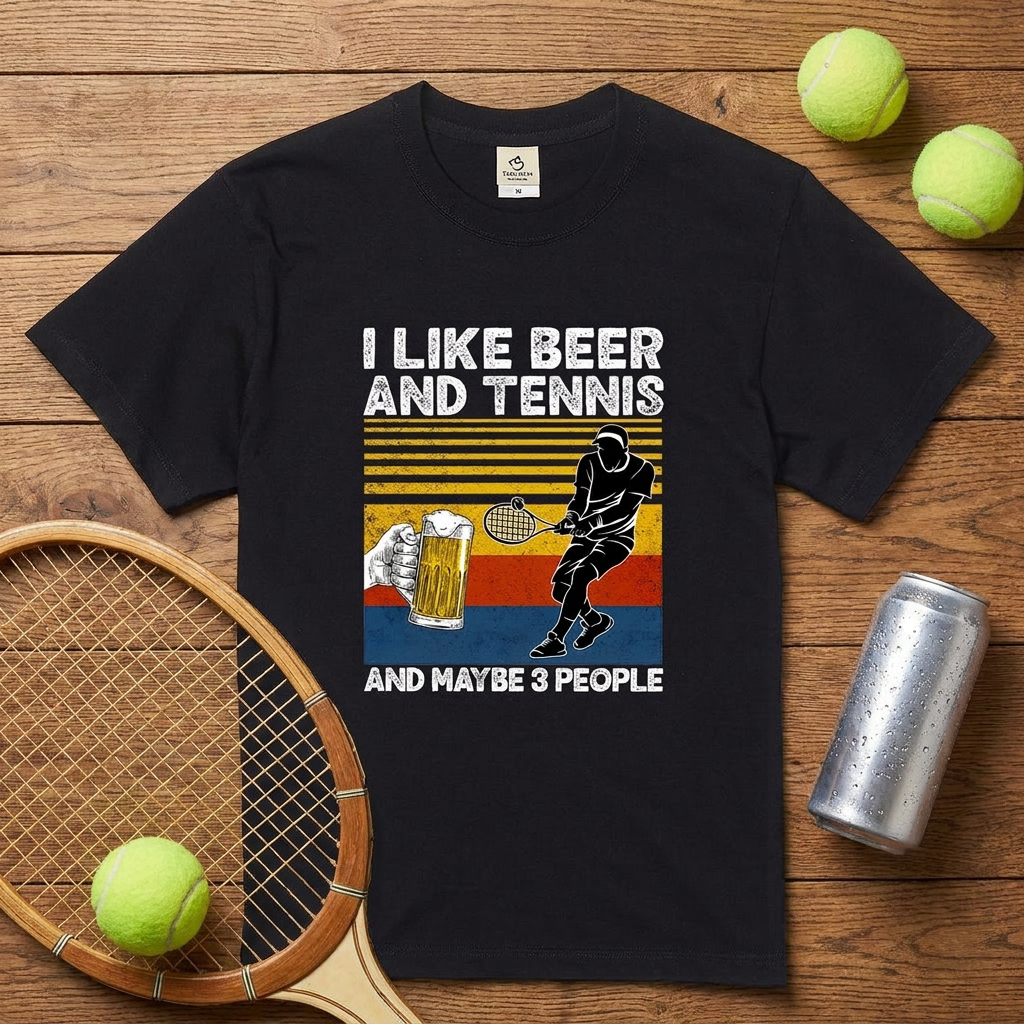 「I LIKE BEER AND TENNIS」ビール＆テニスが好きTシャツ