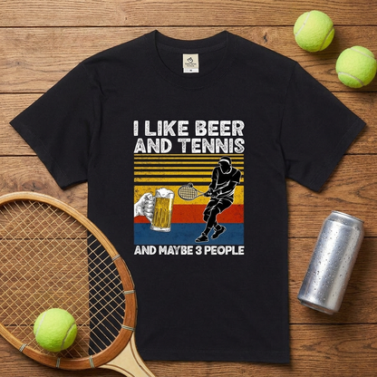 「I LIKE BEER AND TENNIS」ビール＆テニスが好きTシャツ
