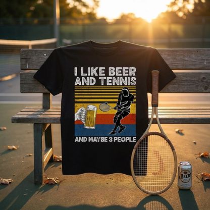 「I LIKE BEER AND TENNIS」ビール＆テニスが好きTシャツ
