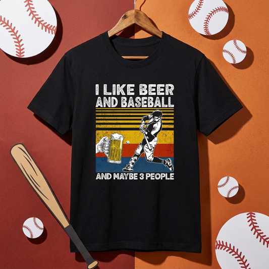「I LIKE BEER AND BASEBALL」ビール＆野球が好き Tシャツ