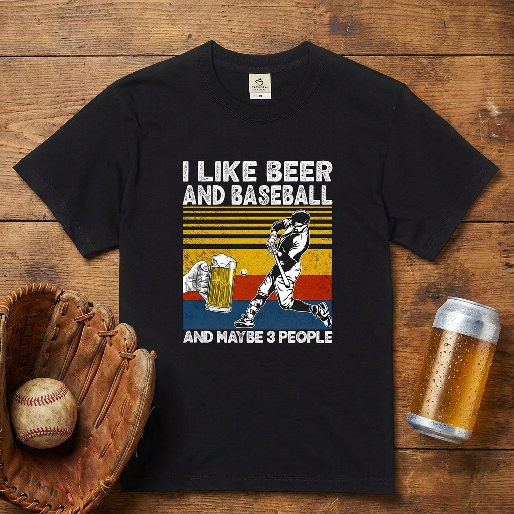 「I LIKE BEER AND BASEBALL」ビール＆野球が好き Tシャツ