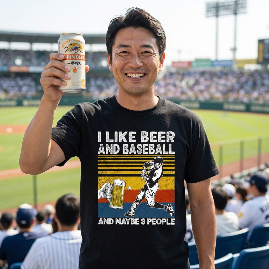 「I LIKE BEER AND BASEBALL」ビール＆野球が好き Tシャツ