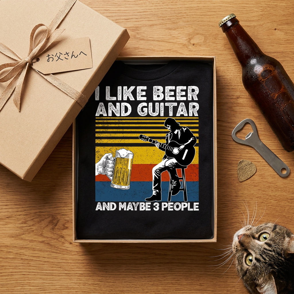 「I LIKE BEER AND GUITAR」ビール＆ギターが好きTシャツ