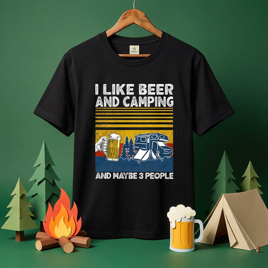 「I LIKE BEER AND CAMPING」ビール＆キャンプが好きTシャツ