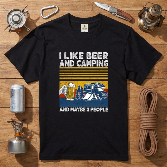 「I LIKE BEER AND CAMPING」ビール&キャンプが好きTシャツ