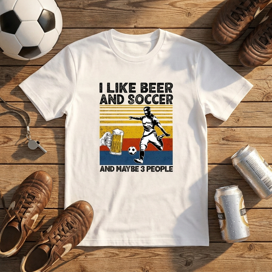 「I LIKE BEER AND SCCOER」ビール&サッカーが好きTシャツ
