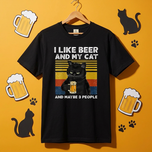 猫とビールが好き Tシャツ｜I LIKE BEER AND MY CAT｜飲み会・居酒屋で話題