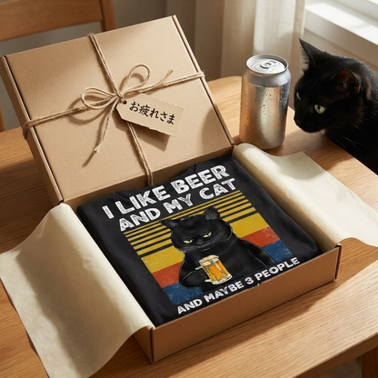 猫とビールが好き Tシャツ｜I LIKE BEER AND MY CAT｜飲み会・居酒屋で話題