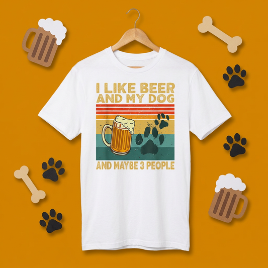 犬とビール好きTシャツ「I LIKE BEER AND MY DOG」 | 飲み会・誕生日プレゼントに