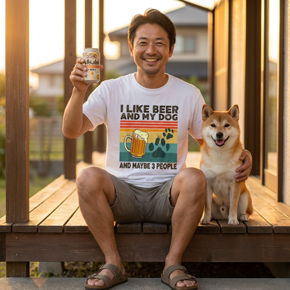 犬とビール好きTシャツ「I LIKE BEER AND MY DOG」 | 飲み会・誕生日プレゼントに