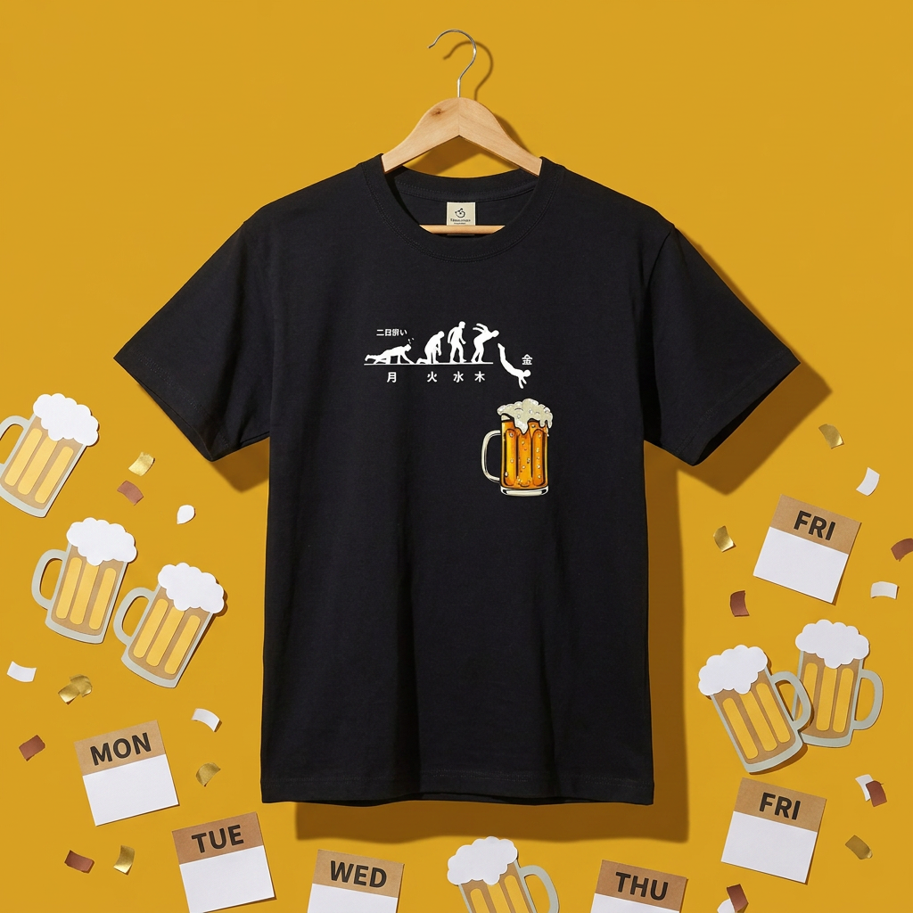 月曜日金曜日 スティックマン｜飲み会で話題の面白Tシャツ【S–3XL】