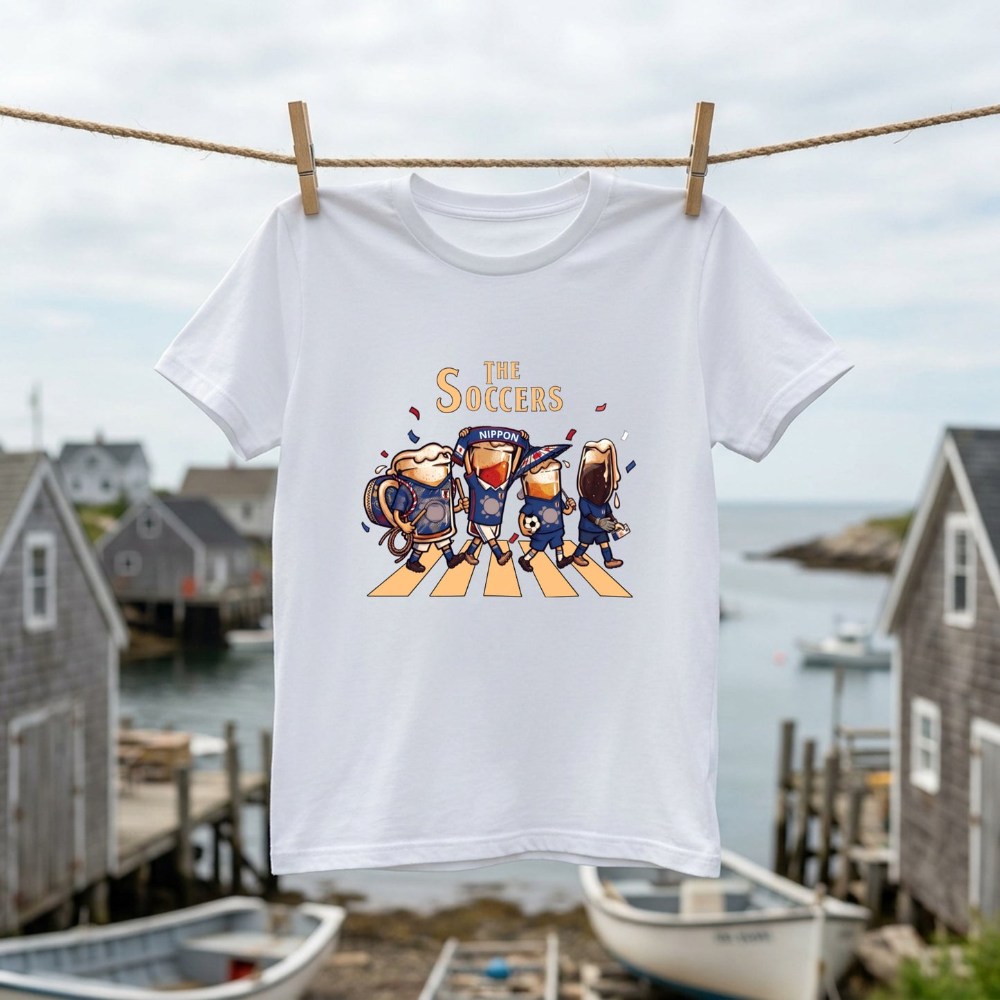 THE SOCCERS | ビールたちの日本代表応援 横断歩道 面白Tシャツ【サッカーファン・飲み会・ギフトに最適】