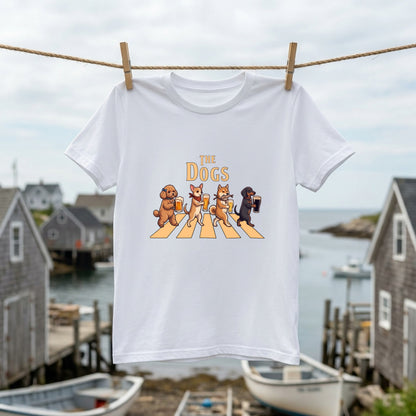 THE DOGS | 柴犬・プードル・チワワ・ダックスの乾杯 横断歩道 面白Tシャツ【愛犬家・ビール好き・ギフトに最適】