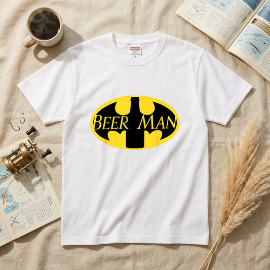 BEER MAN 蝙蝠ロゴ Tシャツ ｜ ビール好き・ヒーロー・おもしろ・パロディに人気